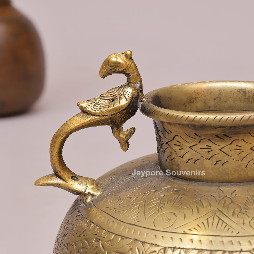 Brass Peacock Handle Decorative Pot for Luxury Home Décor