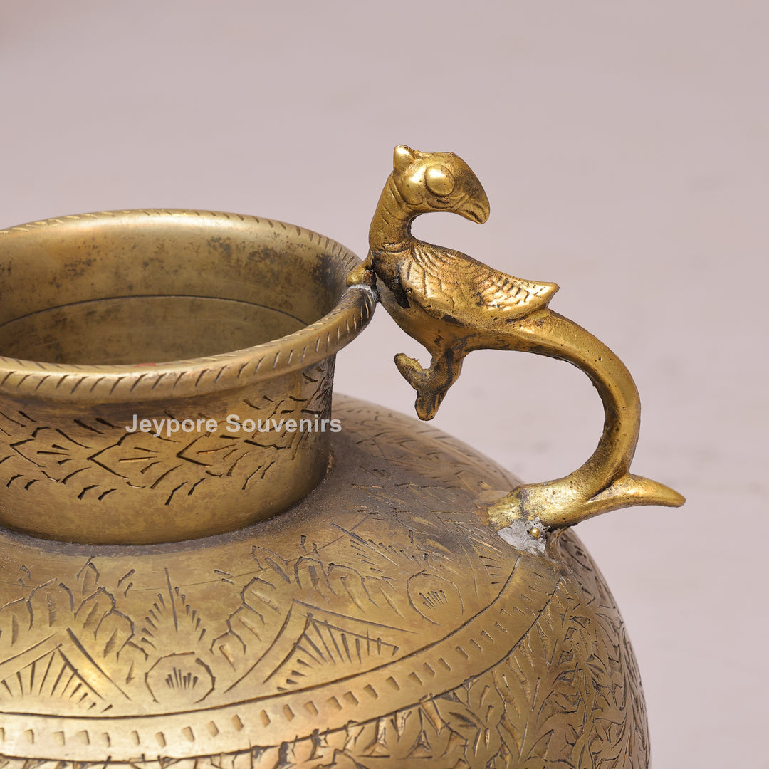 Brass Peacock Handle Decorative Pot for Luxury Home Décor