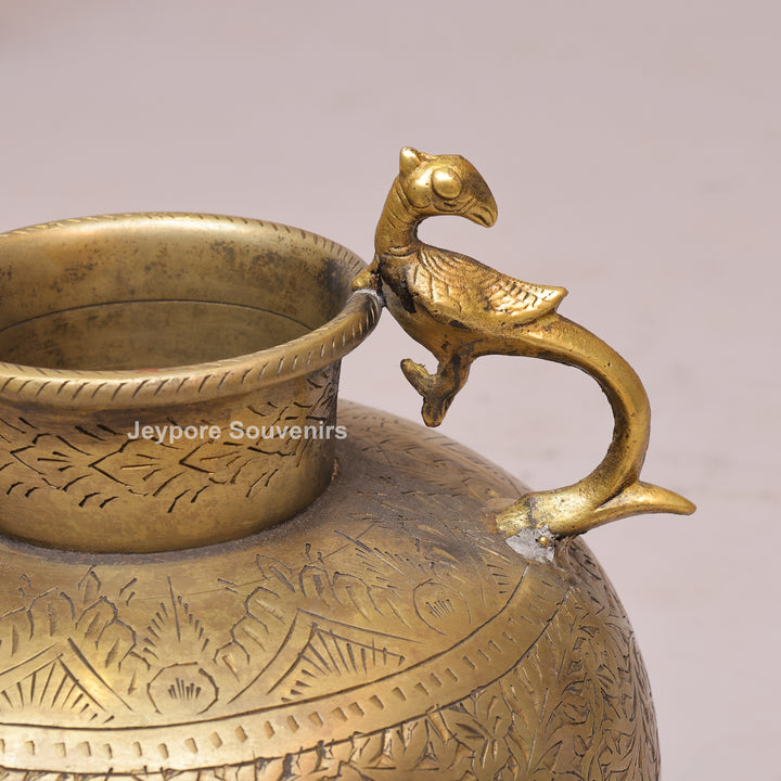 Brass Peacock Handle Decorative Pot for Luxury Home Décor