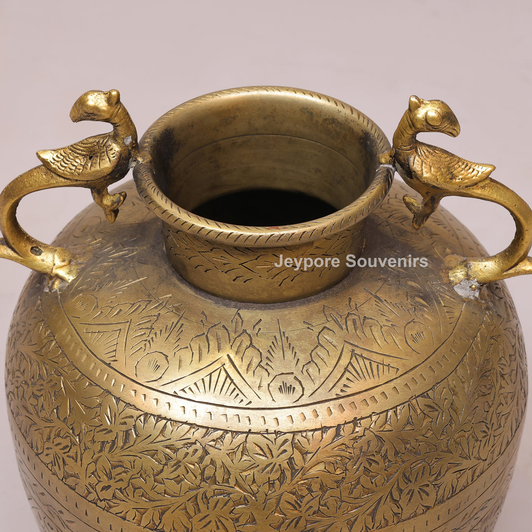 Brass Peacock Handle Decorative Pot for Luxury Home Décor