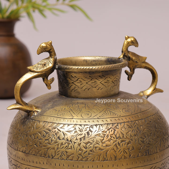 Brass Peacock Handle Decorative Pot for Luxury Home Décor