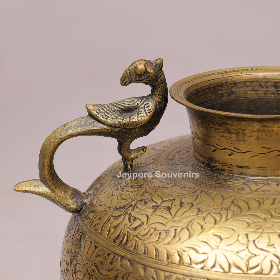Handcrafted Brass Peacock Handle Decorative Planter for Luxury Home Decor