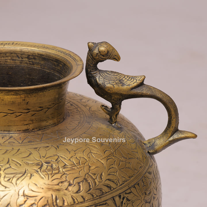 Handcrafted Brass Peacock Handle Decorative Planter for Luxury Home Decor