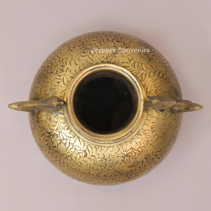Handcrafted Brass Peacock Handle Decorative Planter for Luxury Home Decor