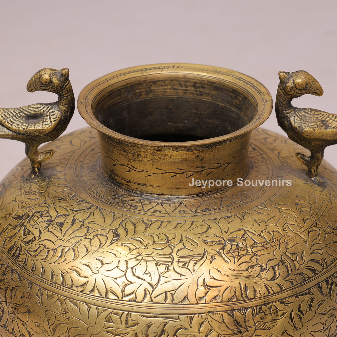 Handcrafted Brass Peacock Handle Decorative Planter for Luxury Home Decor