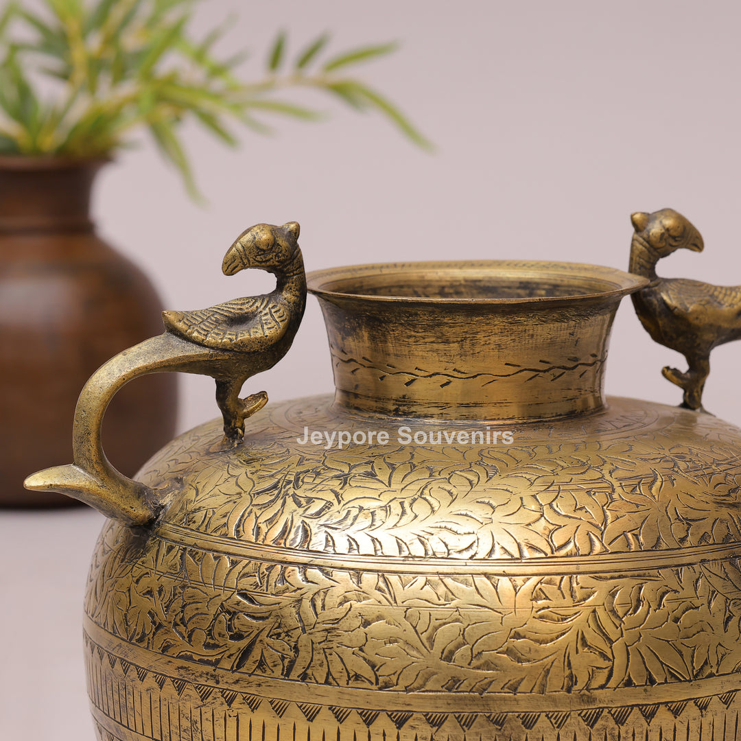 Handcrafted Brass Peacock Handle Decorative Planter for Luxury Home Decor