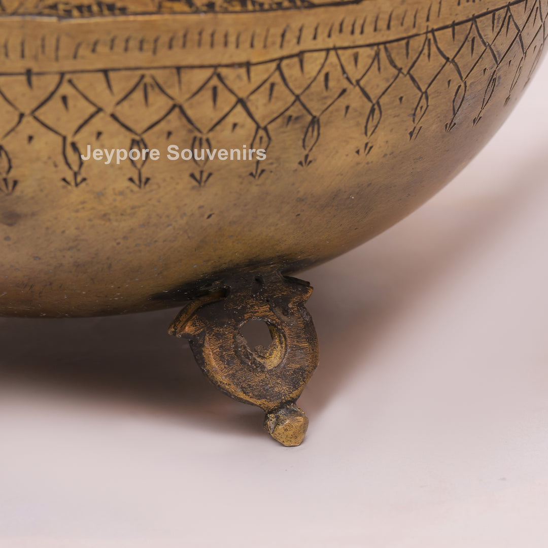 Handcrafted Brass Peacock Handle Decorative Pot for Home Décor