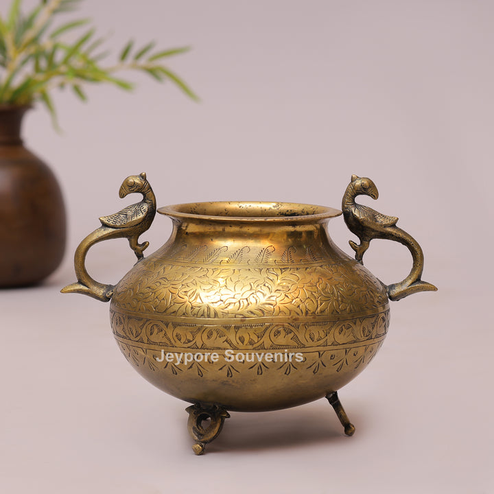 Decorative Peacock Handle Brass Planter for Luxury Home Decor