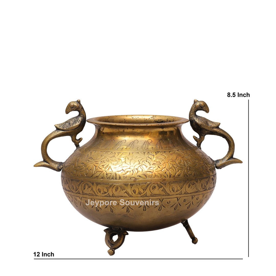 Decorative Peacock Handle Brass Planter for Luxury Home Decor