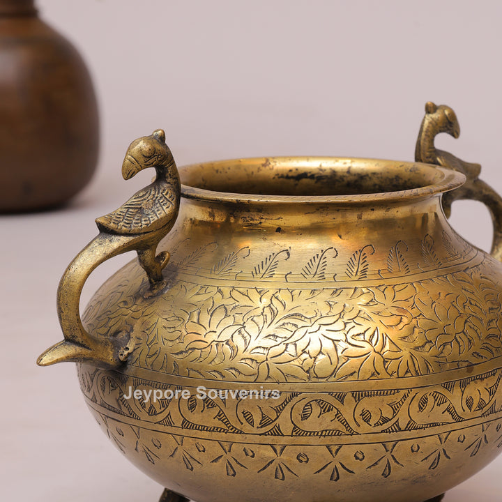 Decorative Peacock Handle Brass Planter for Luxury Home Decor