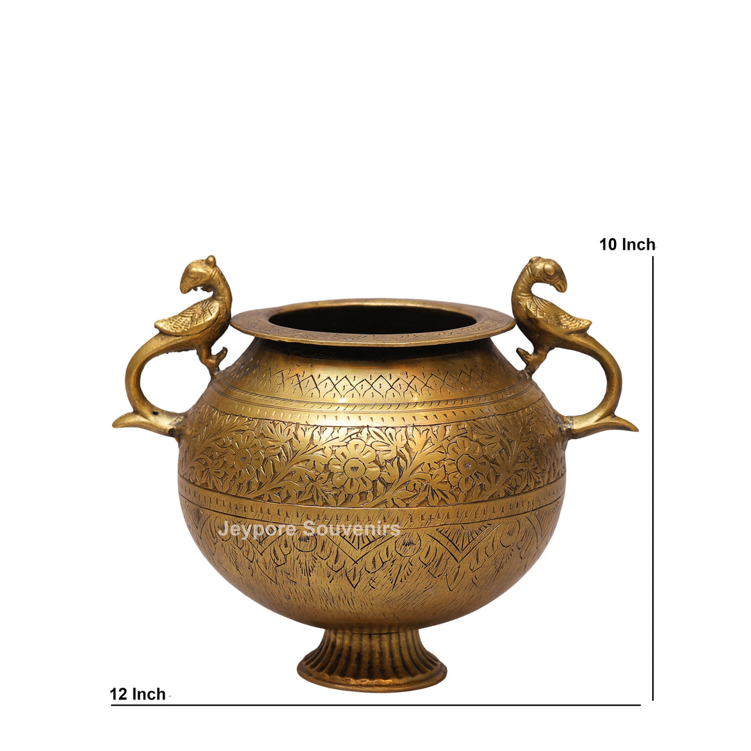 Handcrafted Luxury Brass Pot with Peacock Handles