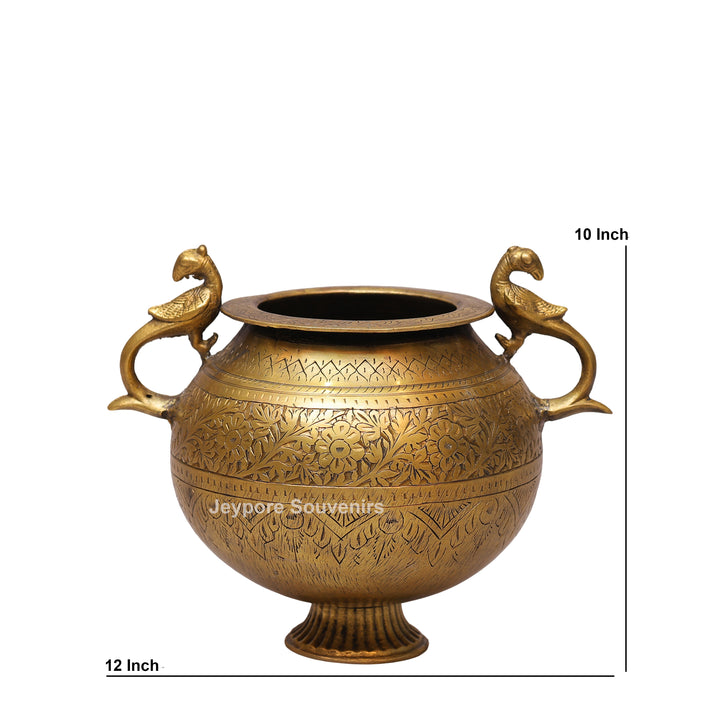 Handcrafted Luxury Brass Pot with Peacock Handles