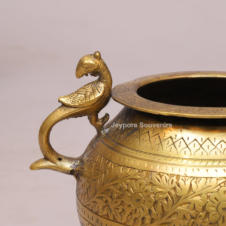 Handcrafted Luxury Brass Pot with Peacock Handles