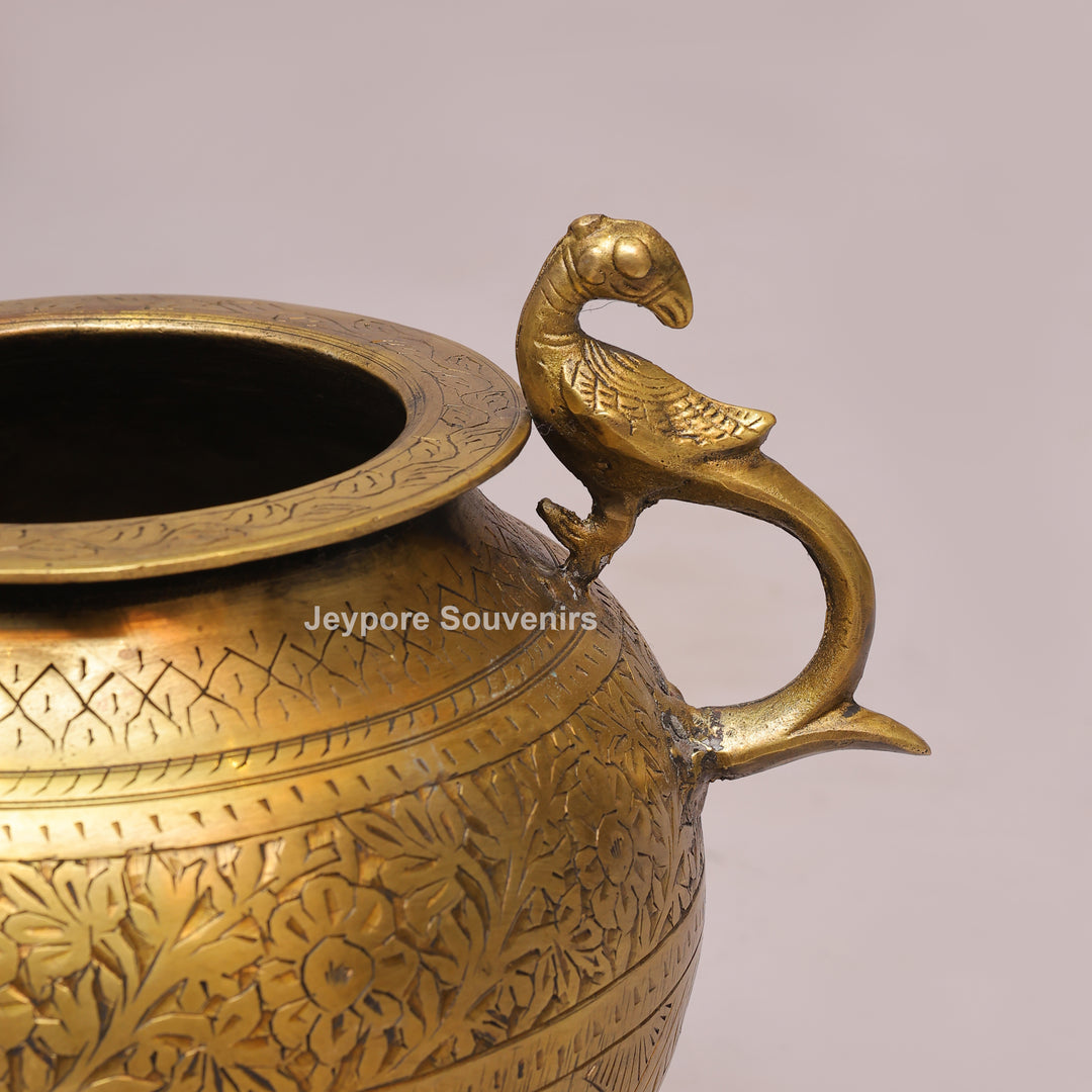 Handcrafted Luxury Brass Pot with Peacock Handles