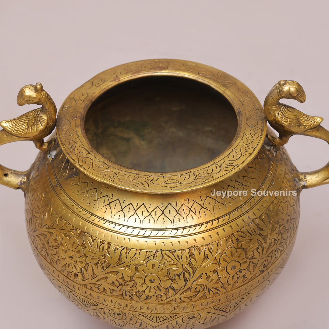 Handcrafted Luxury Brass Pot with Peacock Handles