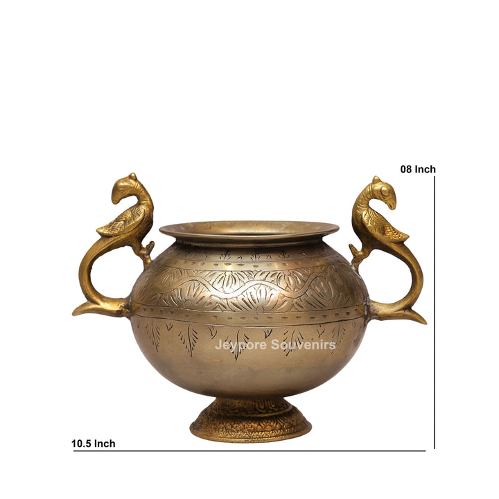 Handcrafted Brass Planter Pot with Peacock Handles
