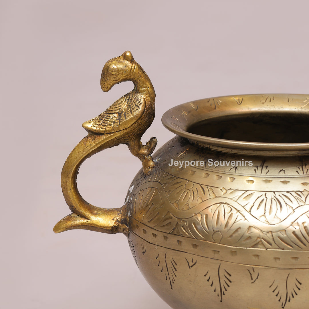 Handcrafted Brass Planter Pot with Peacock Handles