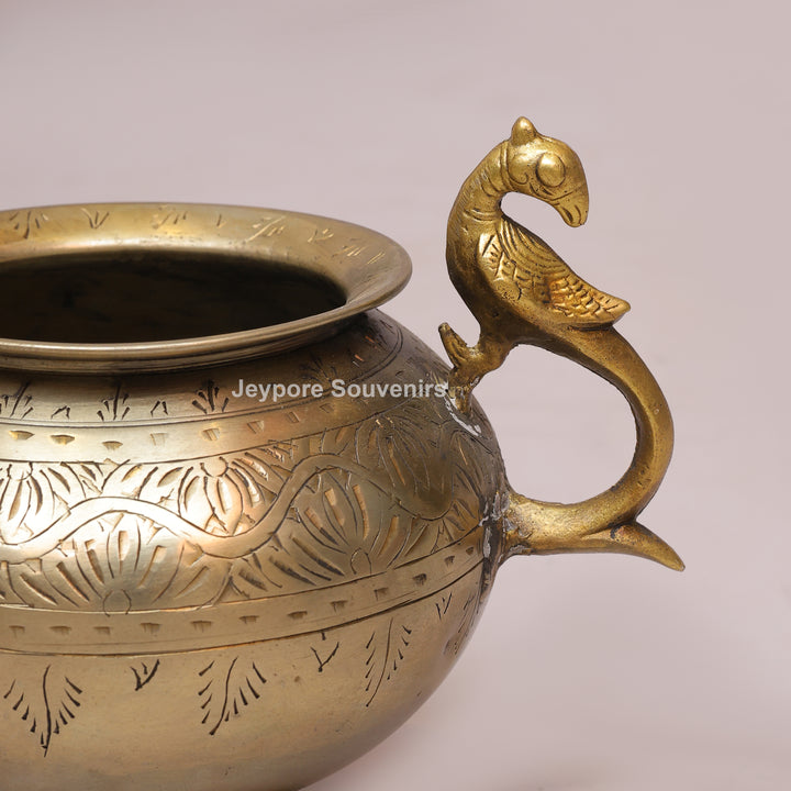 Handcrafted Brass Planter Pot with Peacock Handles
