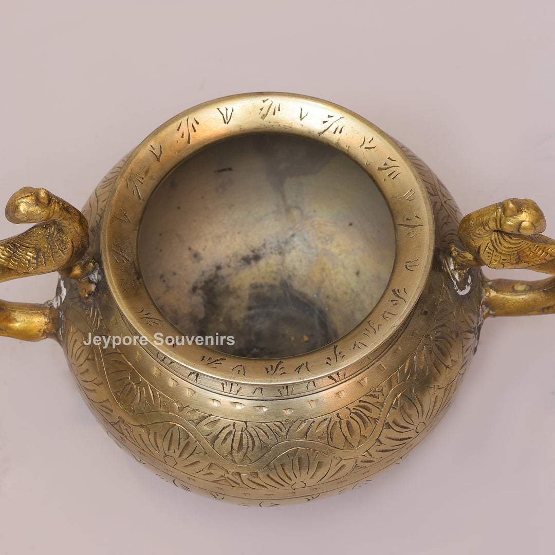 Handcrafted Brass Planter Pot with Peacock Handles