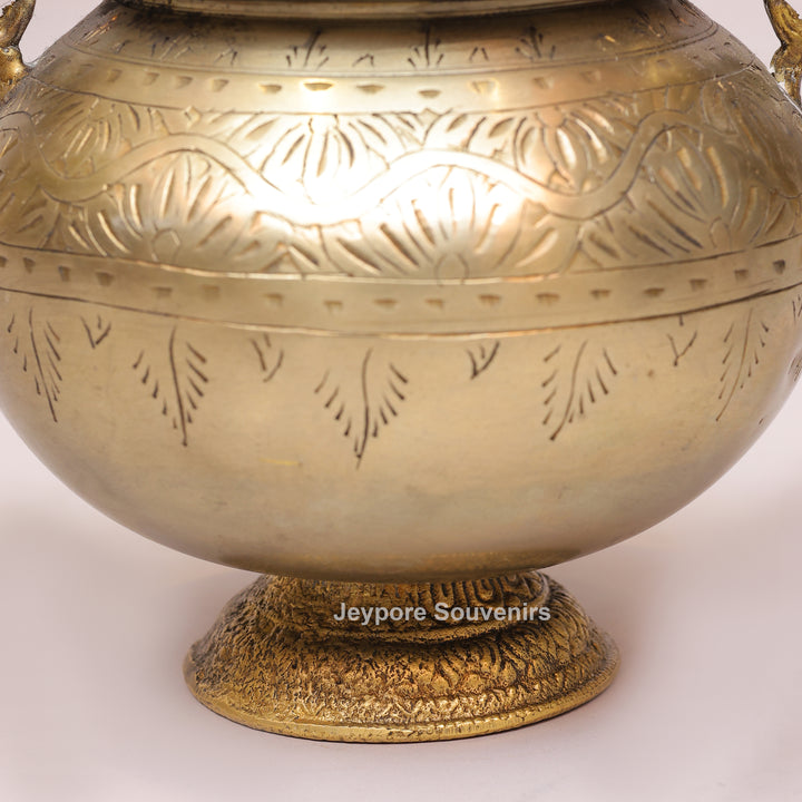 Handcrafted Brass Planter Pot with Peacock Handles