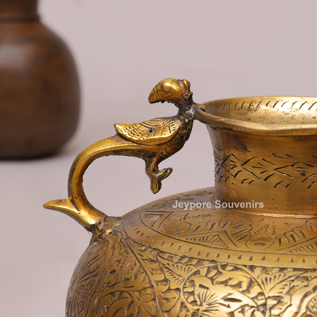 Vintage Handcrafted Brass Planter With Peacock Handles