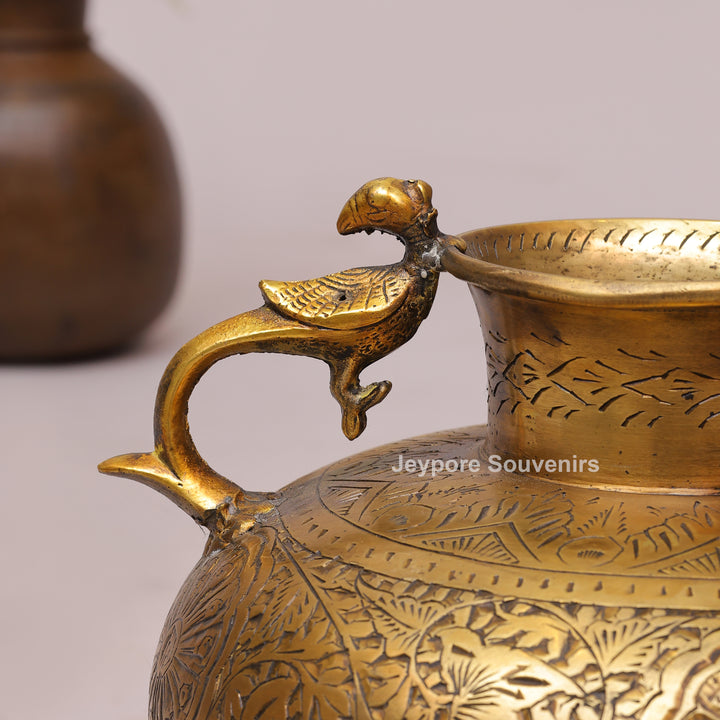 Vintage Handcrafted Brass Planter With Peacock Handles