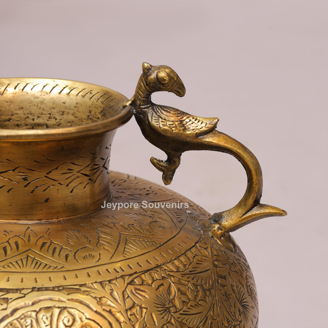 Vintage Handcrafted Brass Planter With Peacock Handles