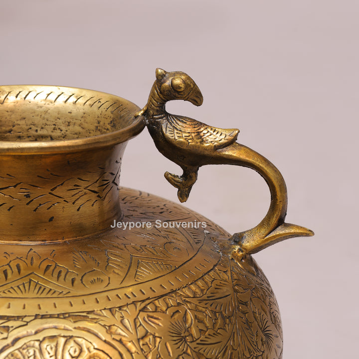 Vintage Handcrafted Brass Planter With Peacock Handles