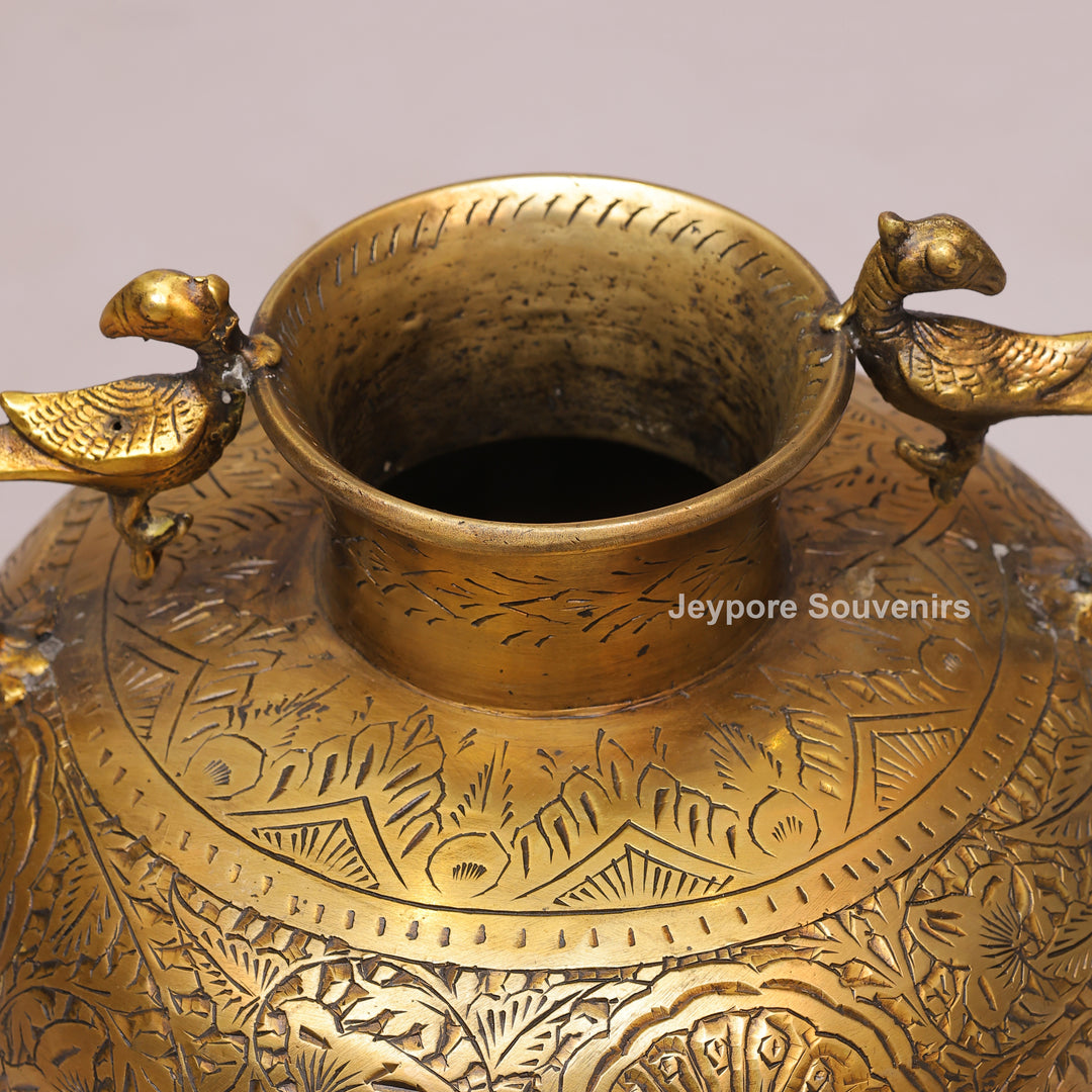 Vintage Handcrafted Brass Planter With Peacock Handles