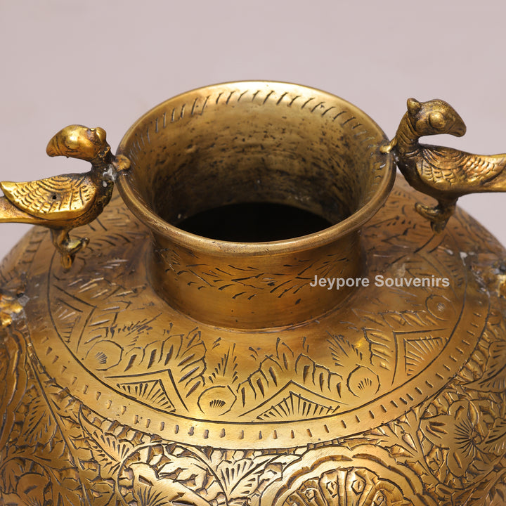 Vintage Handcrafted Brass Planter With Peacock Handles