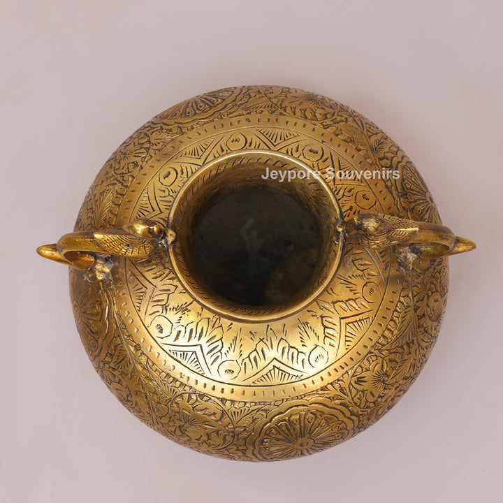 Vintage Handcrafted Brass Planter With Peacock Handles