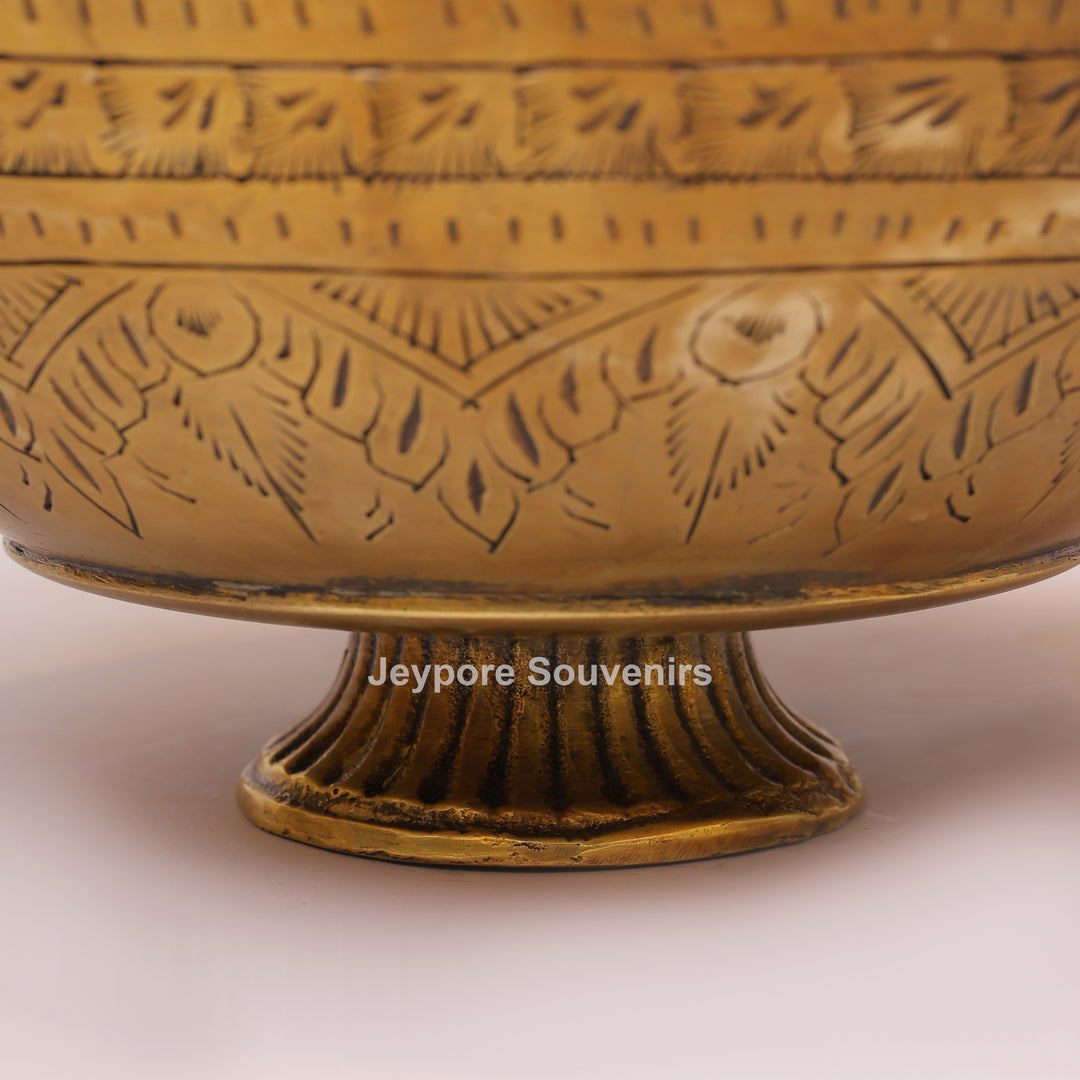 Vintage Handcrafted Brass Planter With Peacock Handles