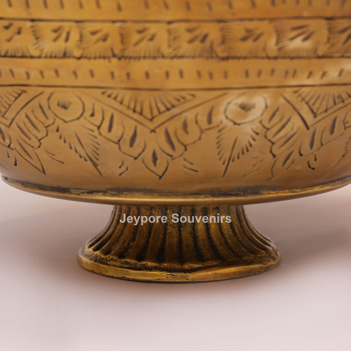Vintage Handcrafted Brass Planter With Peacock Handles