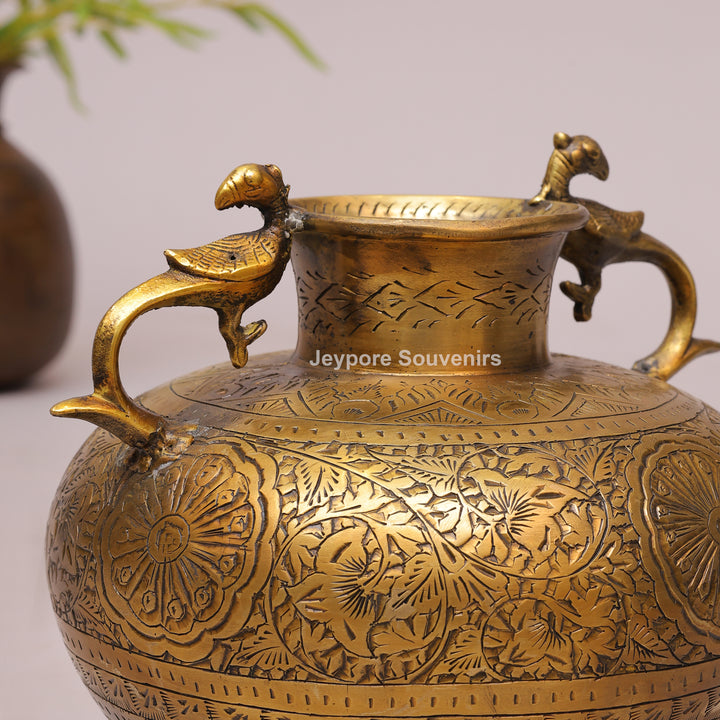 Vintage Handcrafted Brass Planter With Peacock Handles