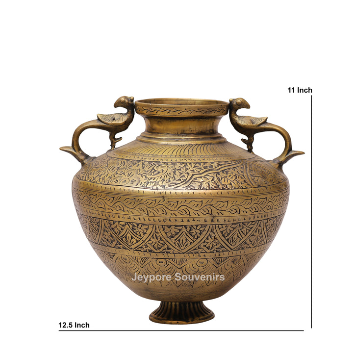 Vintage Brass Peacock Planter Pot with Intricate Engraving