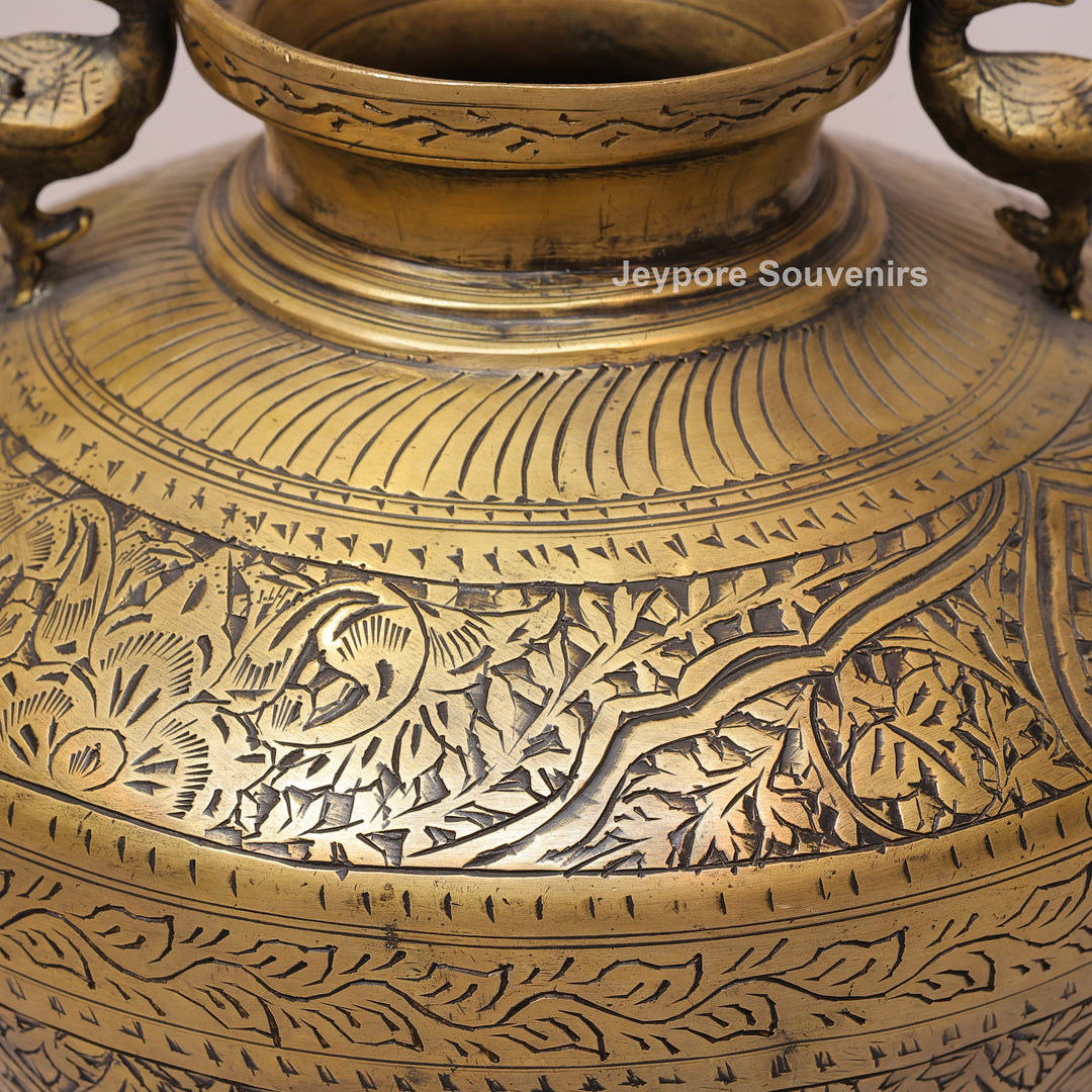 Vintage Brass Peacock Planter Pot with Intricate Engraving