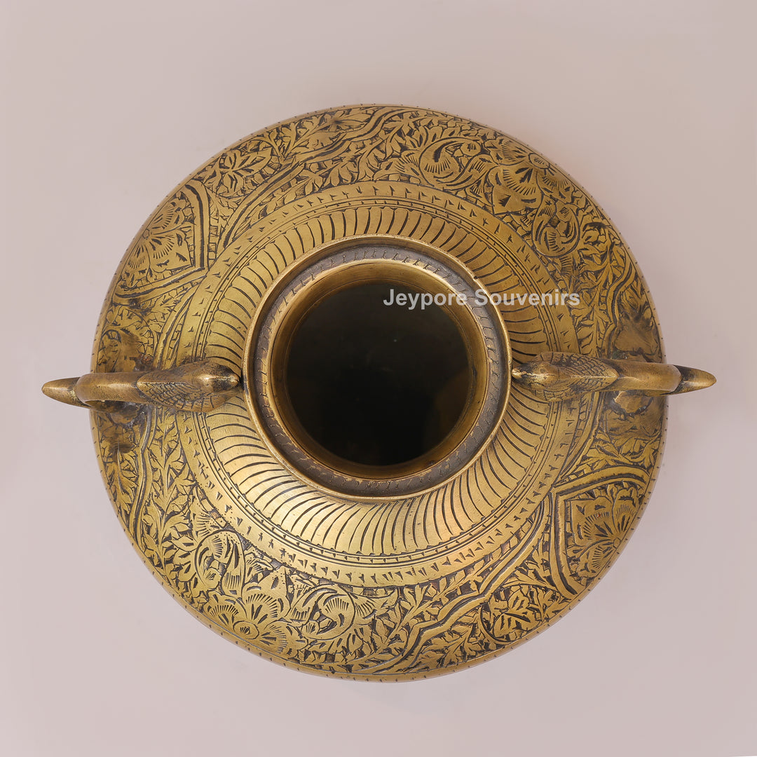 Vintage Brass Peacock Planter Pot with Intricate Engraving