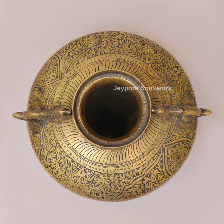 Vintage Brass Peacock Planter Pot with Intricate Engraving