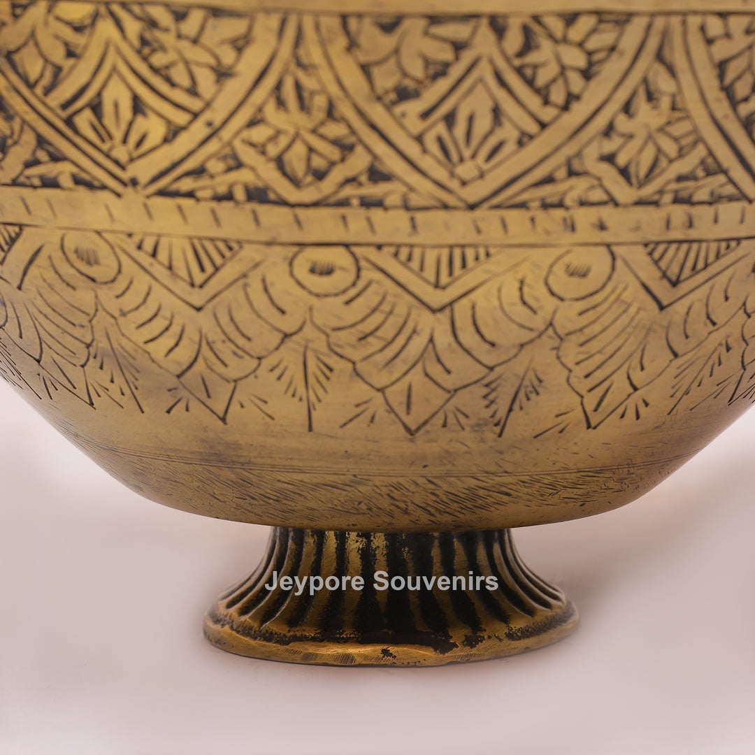 Vintage Brass Peacock Planter Pot with Intricate Engraving