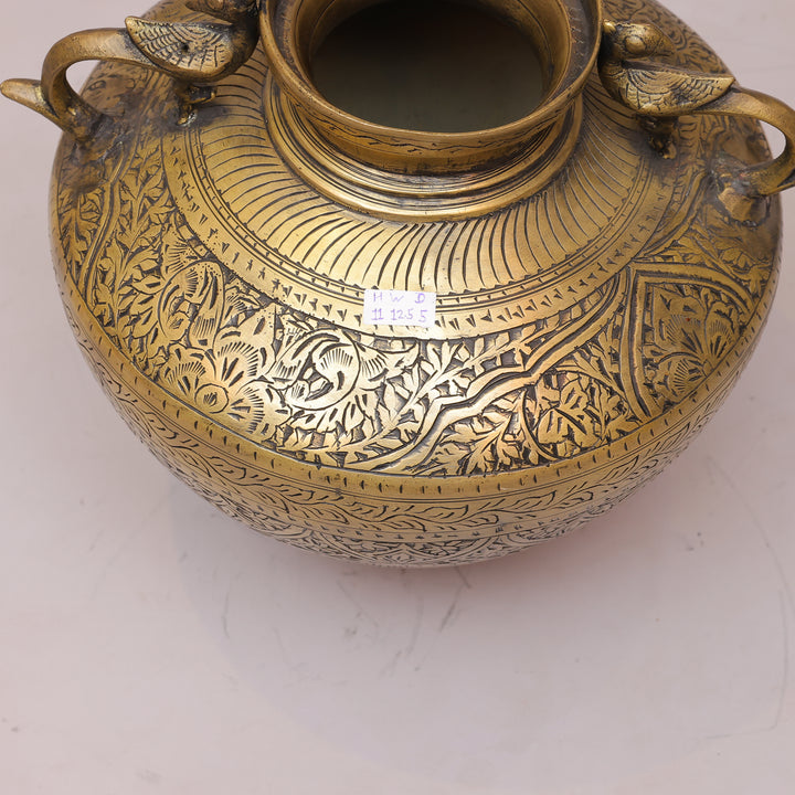 Vintage Brass Peacock Planter Pot with Intricate Engraving