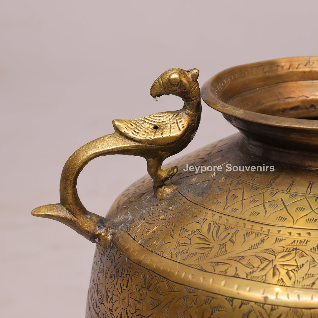 Handcrafted Vintage Brass Planter with Peacock Handles