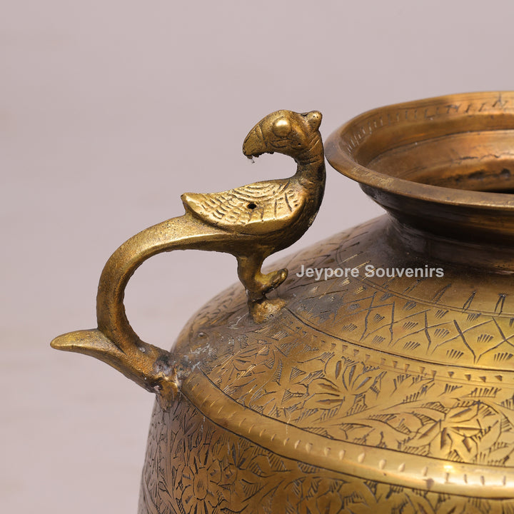 Handcrafted Vintage Brass Planter with Peacock Handles