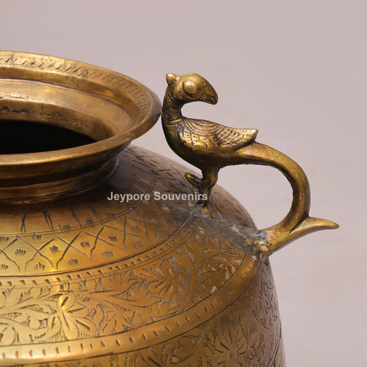Handcrafted Vintage Brass Planter with Peacock Handles