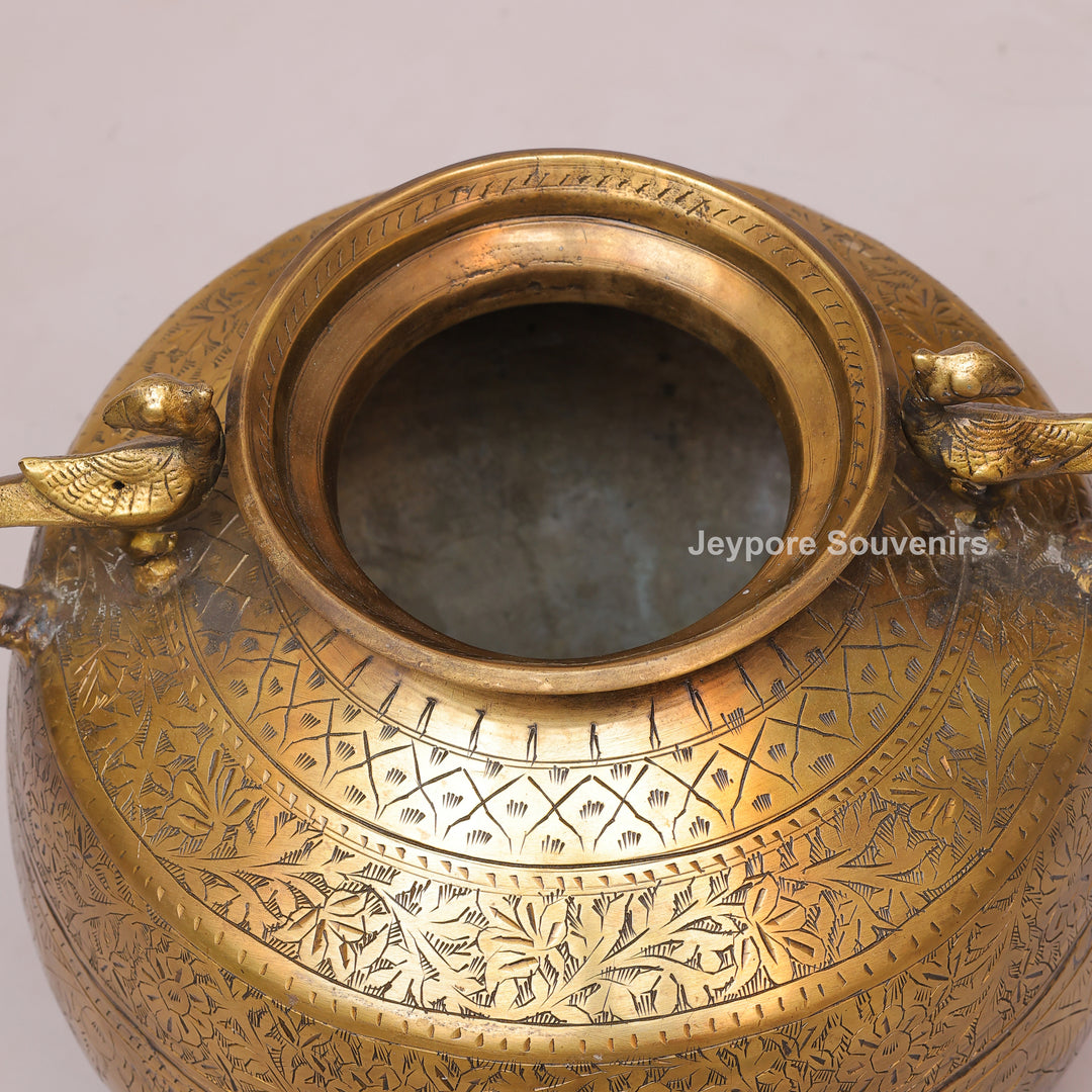 Handcrafted Vintage Brass Planter with Peacock Handles