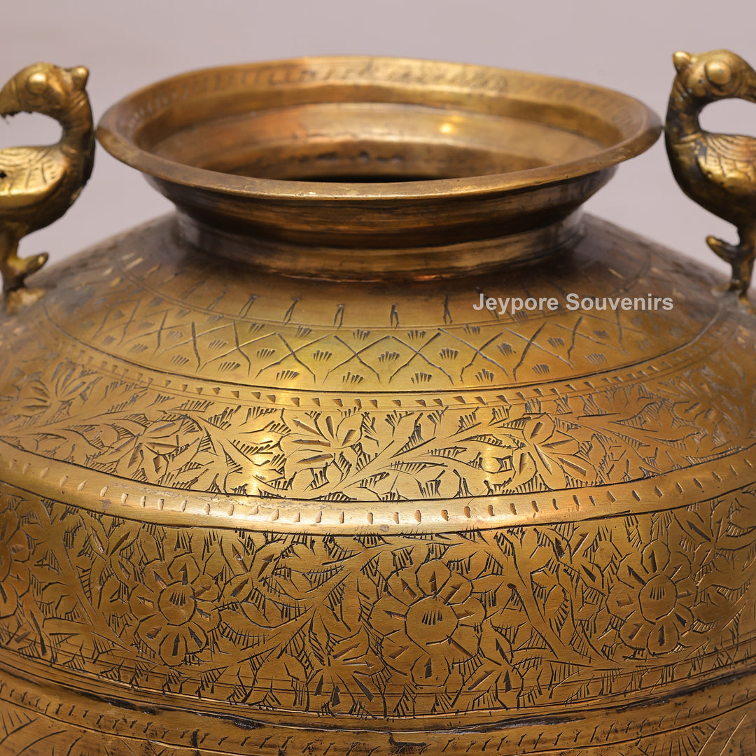Handcrafted Vintage Brass Planter with Peacock Handles