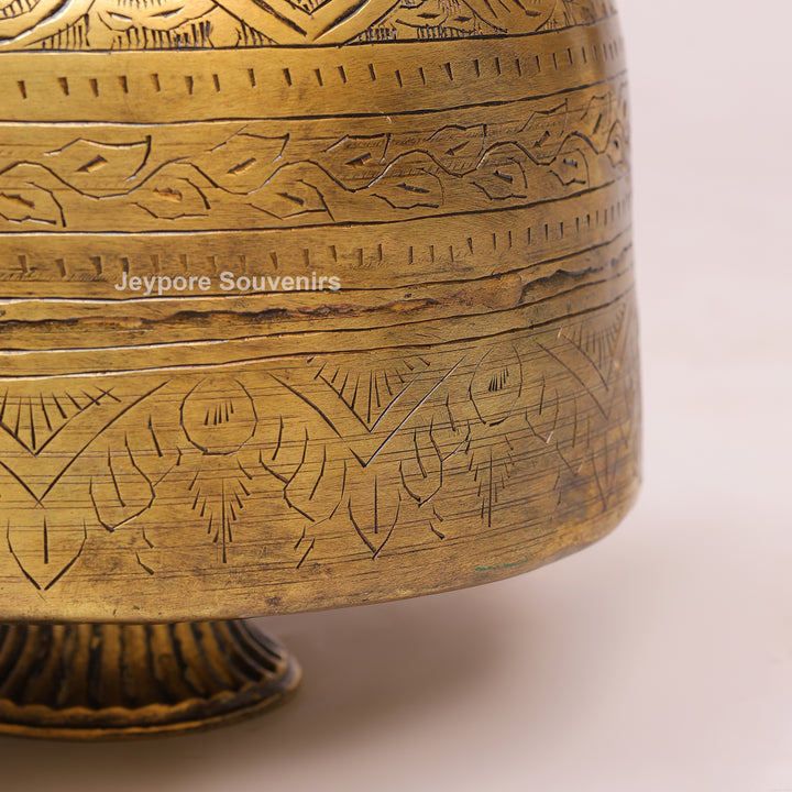 Handcrafted Vintage Brass Peacock Handle Planter with Intricate Engraving