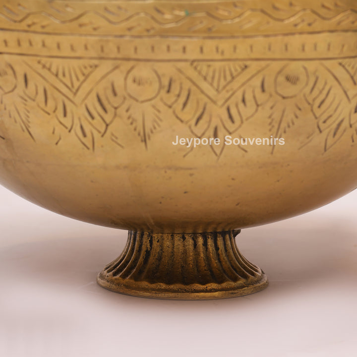 Handcrafted Brass Peacock Handle Planter Pot with Intricate Engraving