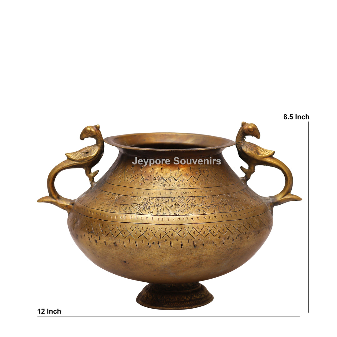 Peacock Handle Brass Decorative Planter Pot for Luxury Home Décor