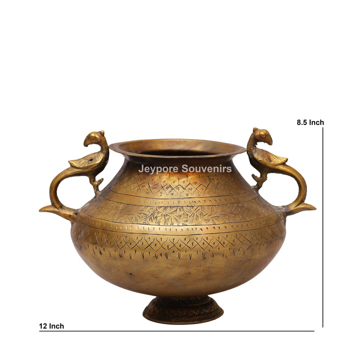 Peacock Handle Brass Decorative Planter Pot for Luxury Home Décor