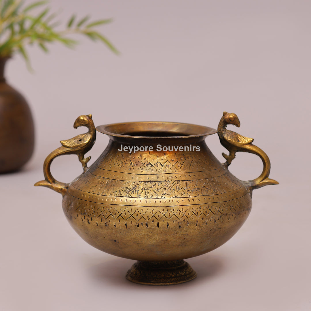 Peacock Handle Brass Decorative Planter Pot for Luxury Home Décor